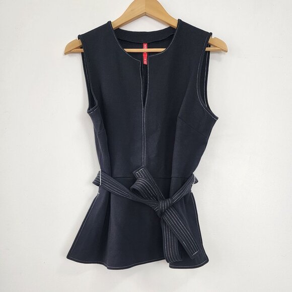 SPANX Contrast Stitch Tie Waist Ponte Top Women's Large Office Buisness Career - Picture 2 of 11